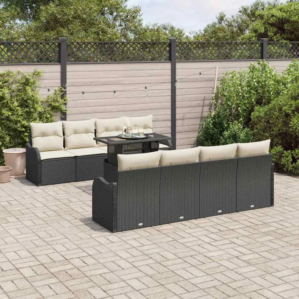 Tuin Sofa Set met kussen met opslag 9 pcs Zwart Poly Rattan vidaXL