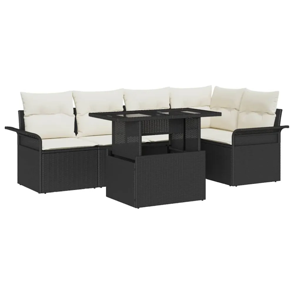 Tuin Sofa Set met kussen met opslag 6 pcs Zwart Poly riet vidaXL