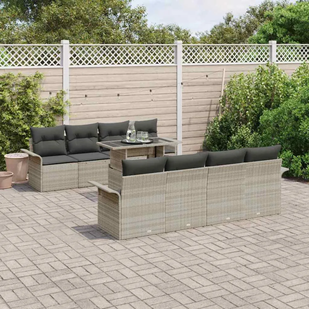 Tuin Sofa Set met kussen met opslag 9 pcs Lichtgrijs Poly riet vidaXL