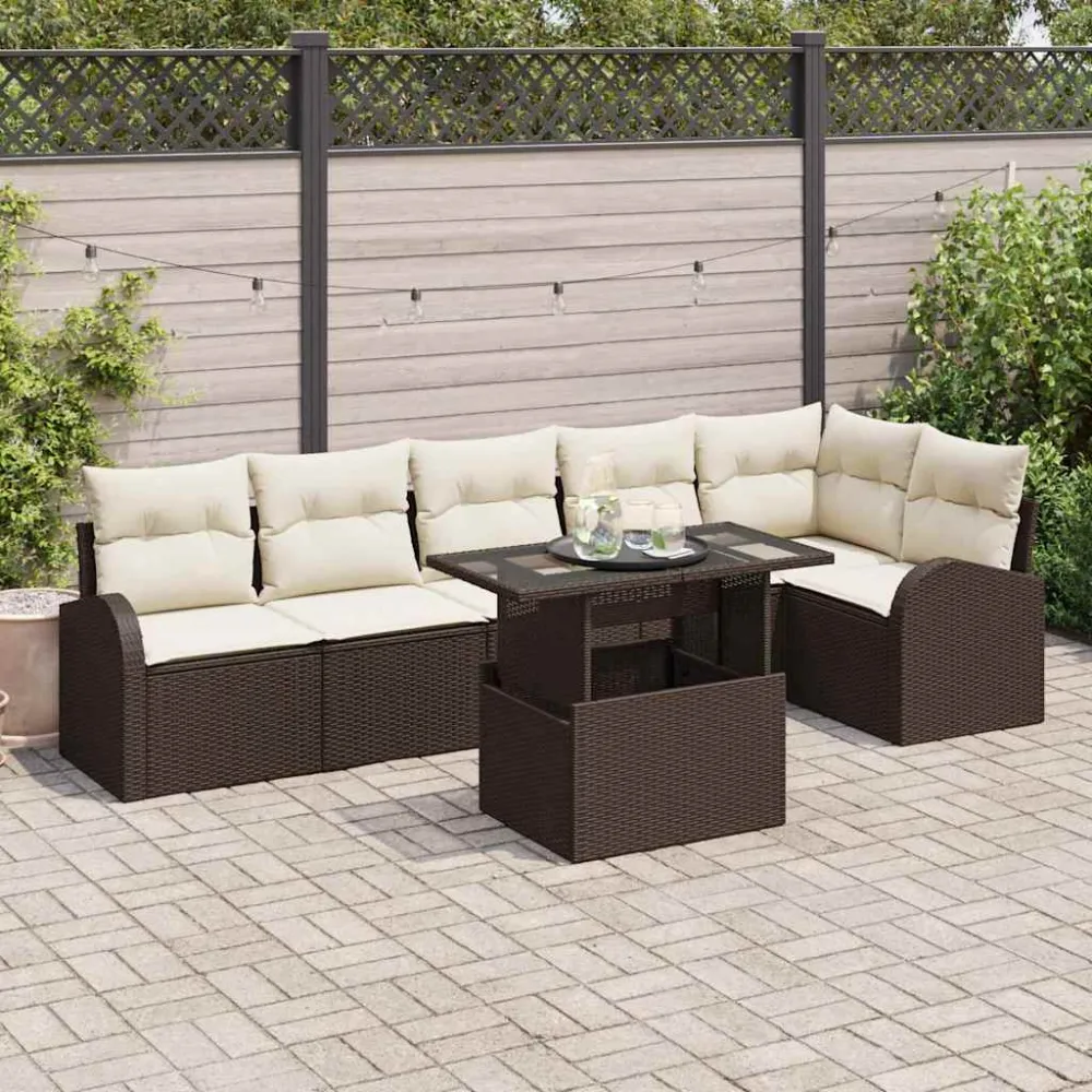 Tuin Sofa Set met kussen met opslag 7 pcs Bruin Poly riet vidaXL