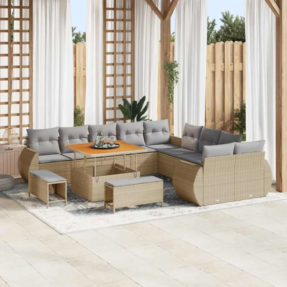 Tuin Sofa Set met kussen met opslag 13 pcs beige en lichtgrijs vidaXL