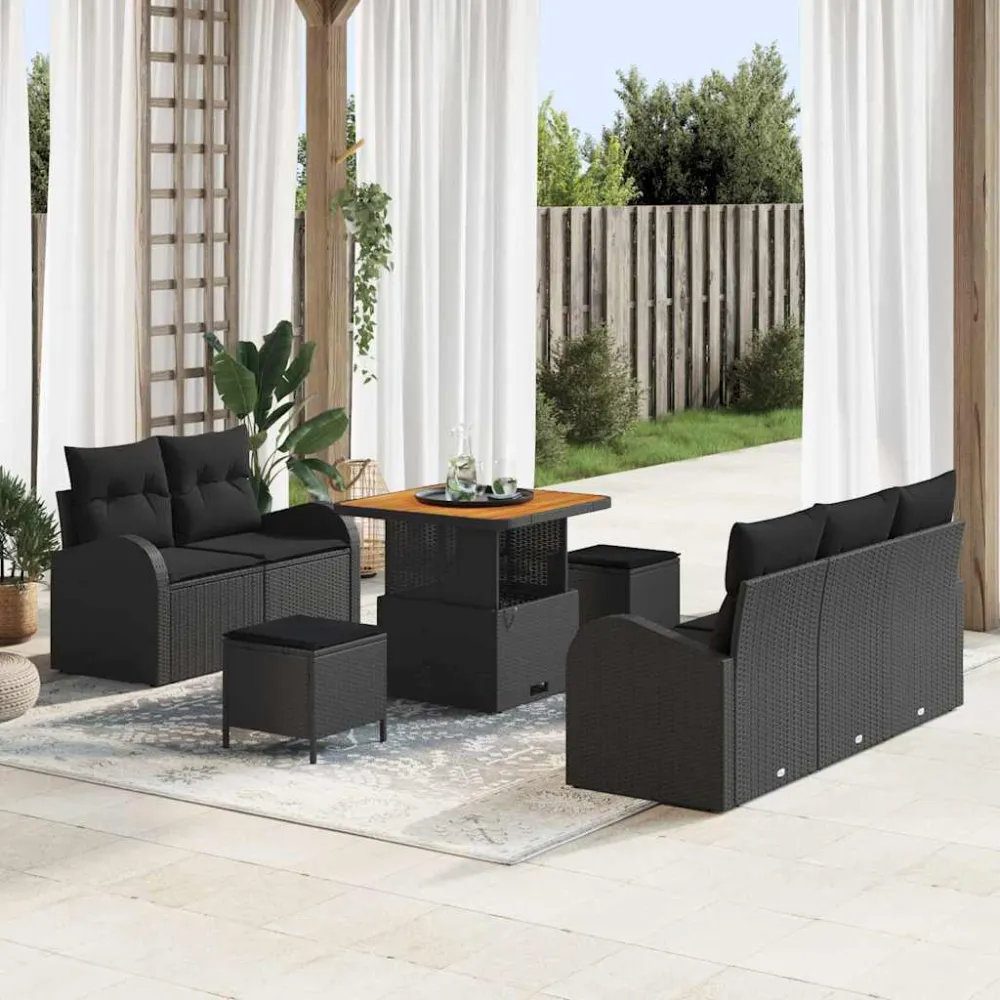 Tuin Sofa Set met kussen met opslag met kussen 8 pcs Zwart vidaXL