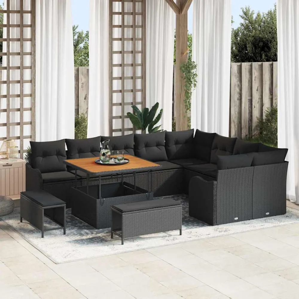 Tuin Sofa Set met kussen met opslag 12 pcs Zwart vidaXL