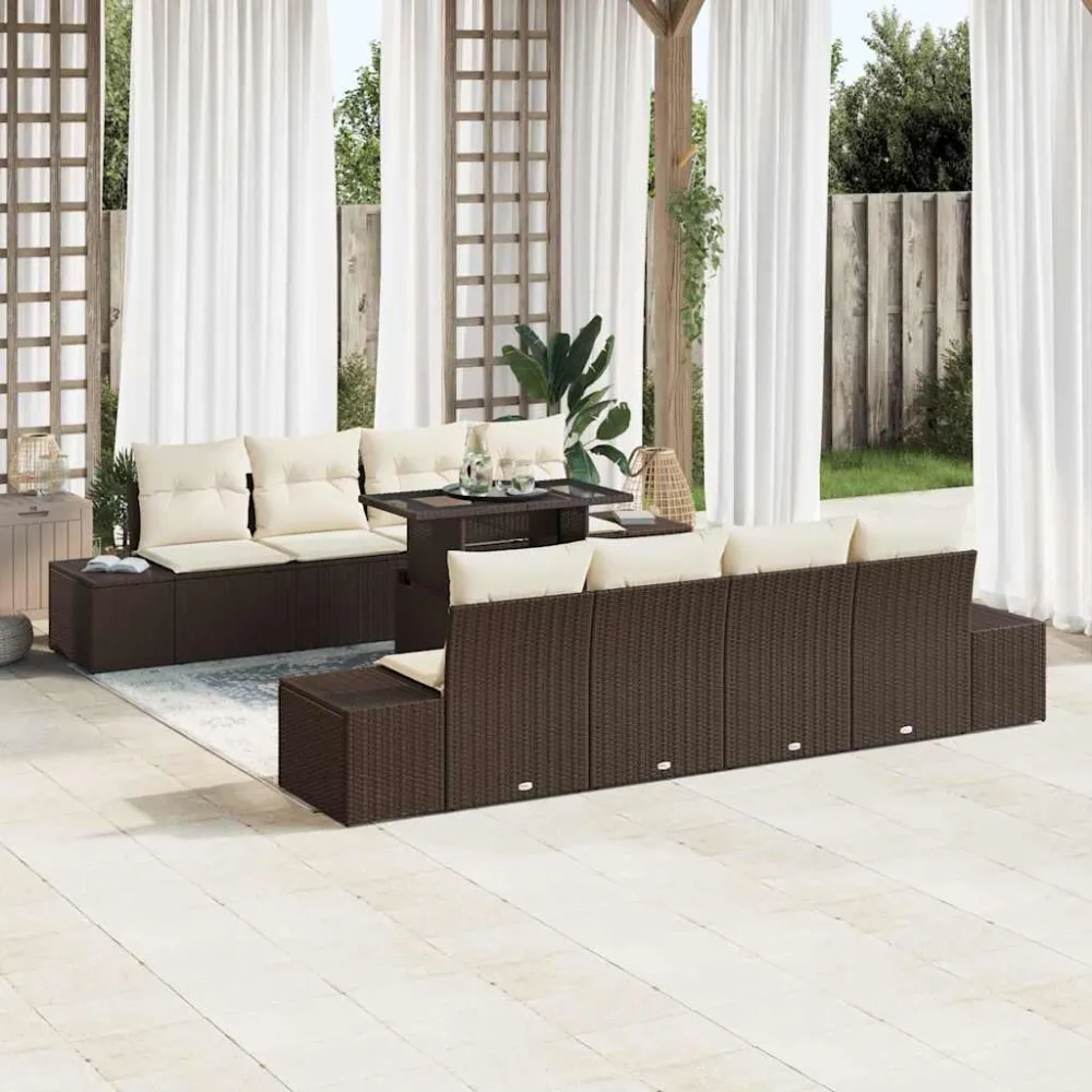 Tuin Sofa Set met kussen met opslag 9 pcs Bruin en Crème vidaXL