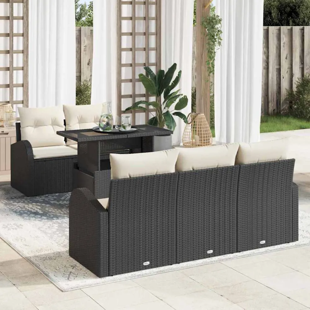 Tuin Sofa Set met kussen met kussen 6 pcs Zwart Poly Rattan vidaXL