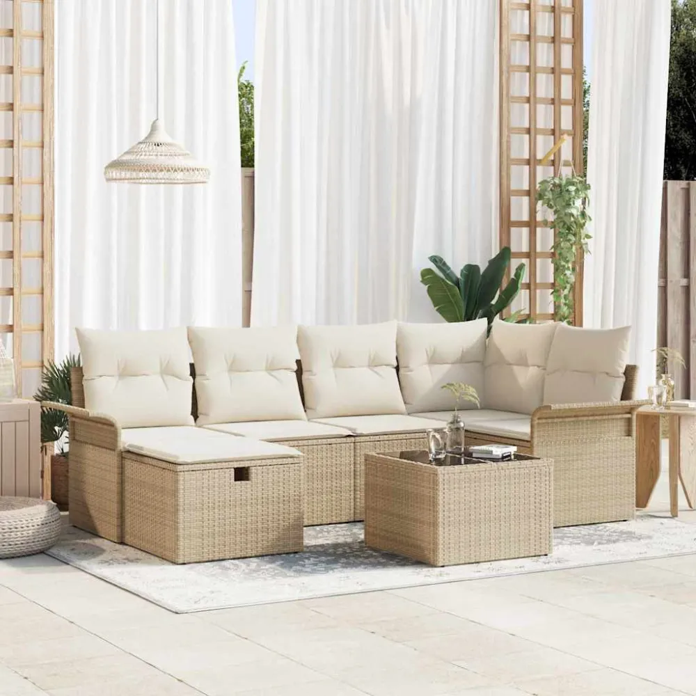 Tuin Sofa Set met kussen met opslag 7 pcs Poly riet vidaXL