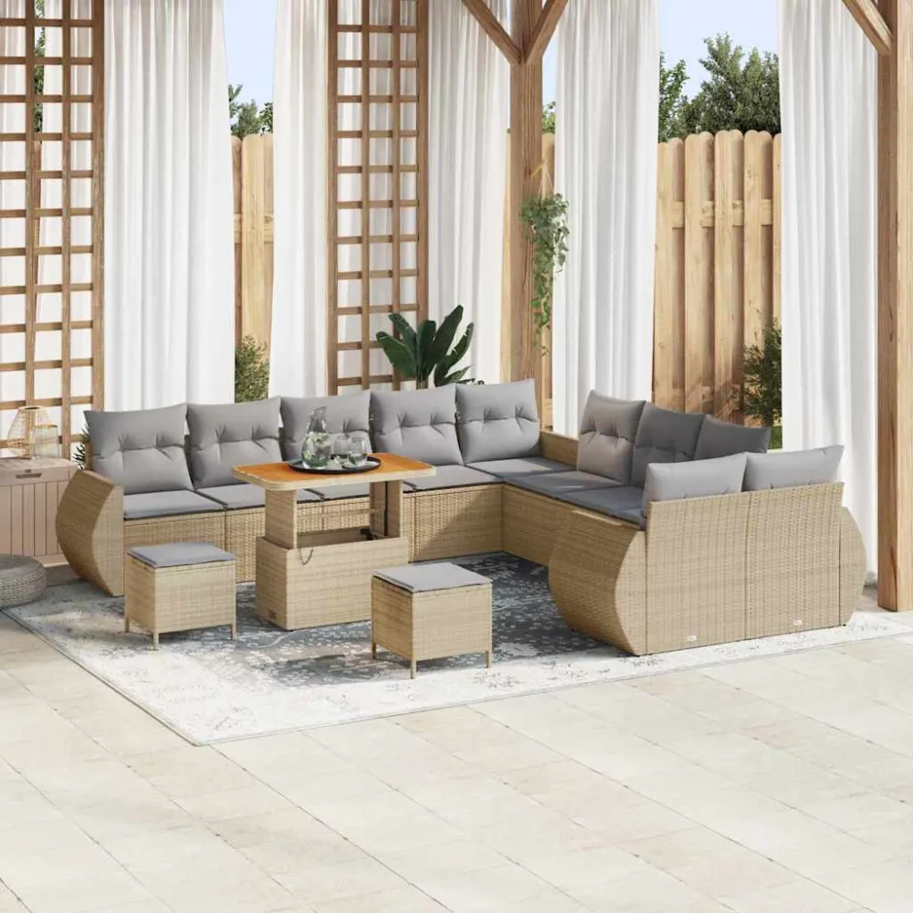 Tuin Sofa Set met kussen met opslag 13 pcs beige en lichtgrijs vidaXL