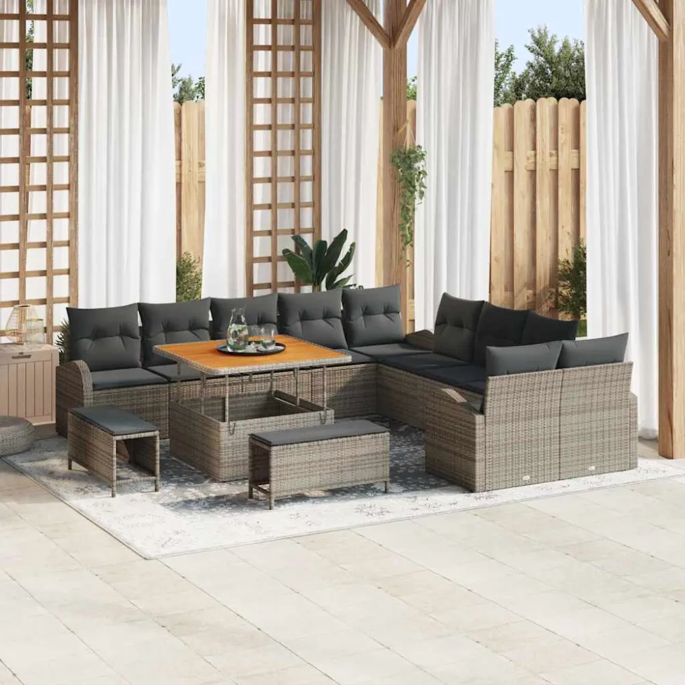 Tuin Sofa Set met kussen met opslag 13 pcs Grijs vidaXL