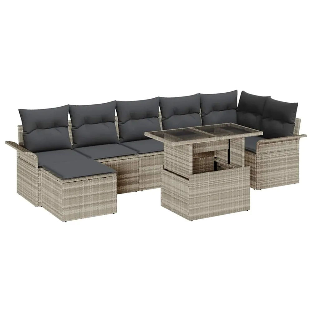 Tuin Sofa Set met kussen met opslag 8 pcs Lichtgrijs Poly riet vidaXL