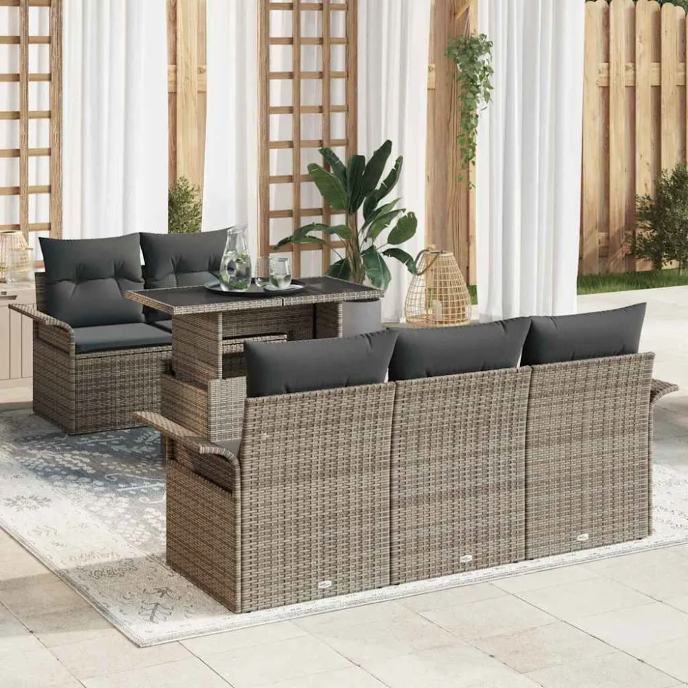 Tuin Sofa Set met kussen met opslag 6 pcs Grijs Poly Rattan vidaXL