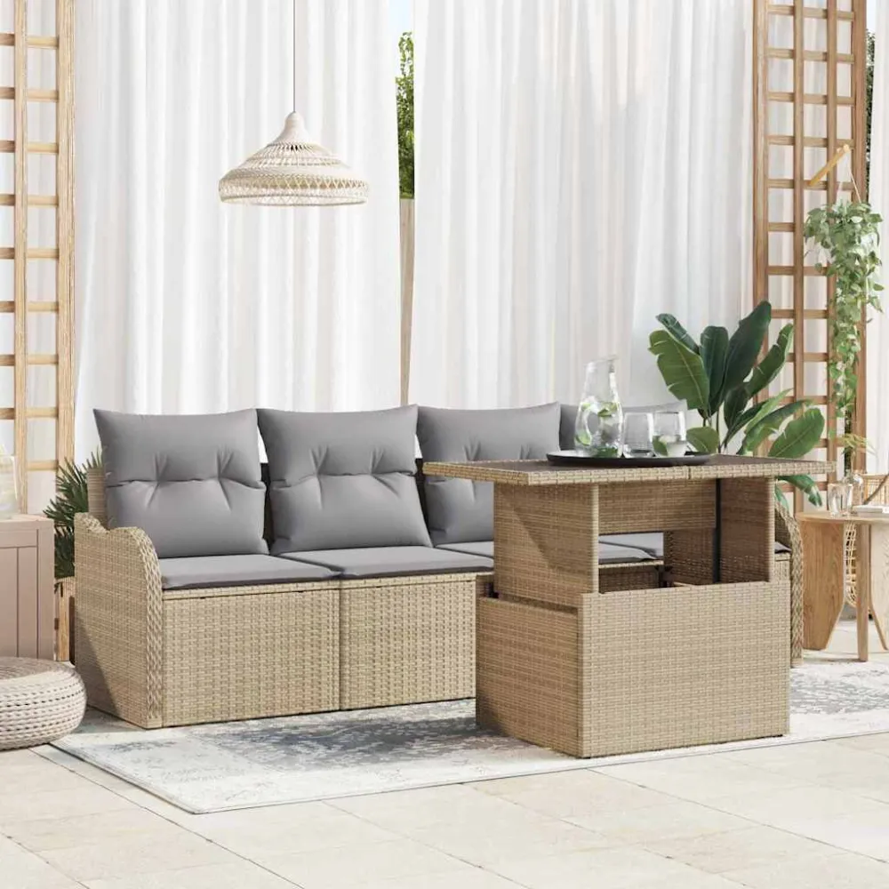 Tuin Sofa Set met kussen met kussen 5 pcs Beige Poly Rattan vidaXL