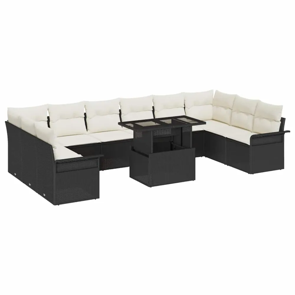 Tuin Sofa Set met kussen met kussen 11 pcs Zwart Poly Rattan vidaXL