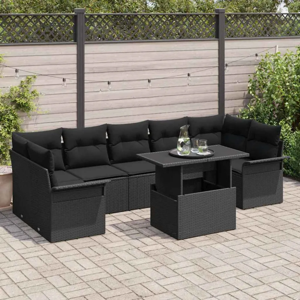 Tuin Sofa Set met kussen met opslag 8 pcs Zwart Poly riet vidaXL