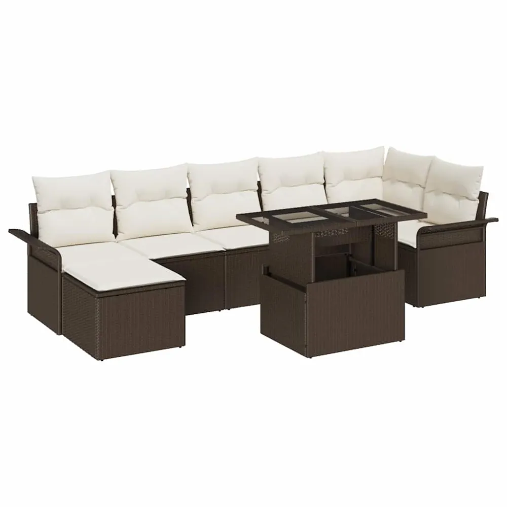 Tuin Sofa Set met kussen met opslag 8 pcs Bruin Poly riet vidaXL