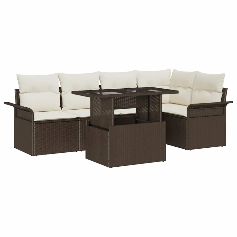 Tuin Sofa Set met kussen met opslag 6 pcs Bruin Poly riet vidaXL