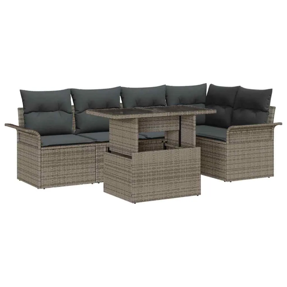 Tuin Sofa Set met kussen met opslag 6 pcs Grijs Poly Rattan vidaXL