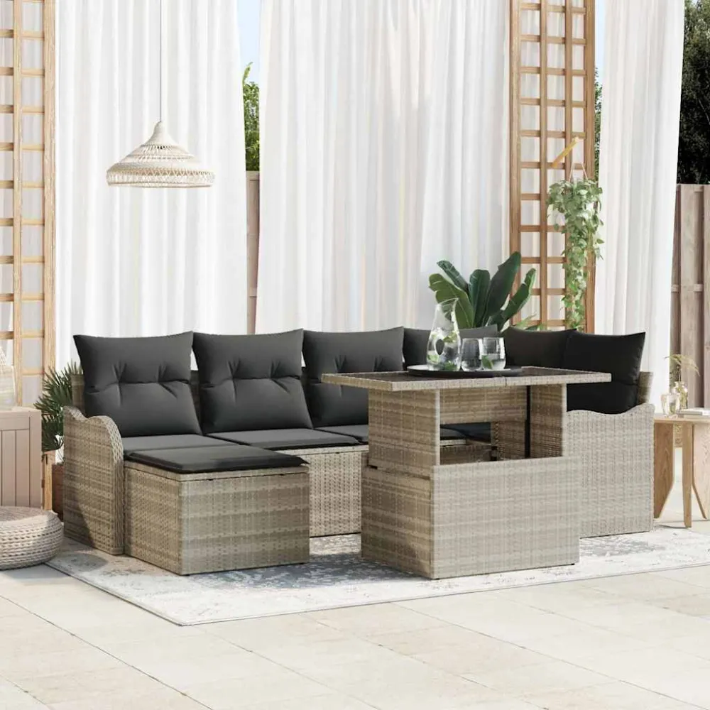 Tuin Sofa Set met kussen met opslag 7 pcs Lichtgrijs Poly riet vidaXL