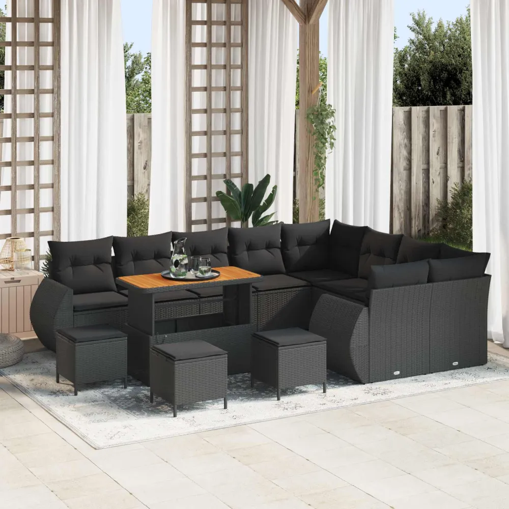 Tuin Sofa Set met kussen met opslag 13 pcs Zwart Poly Rattan vidaXL