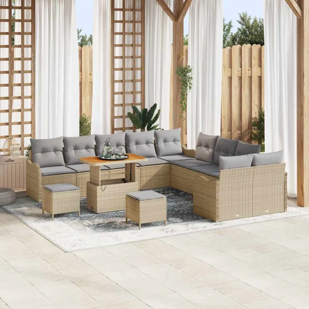 Tuin Sofa Set met kussen met opslag 13 pcs Beige en Licht Grijs vidaXL