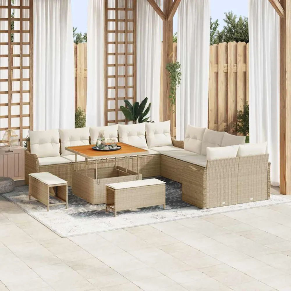 Tuin Sofa Set met kussen met opslag 13 pcs Beige en Crème vidaXL