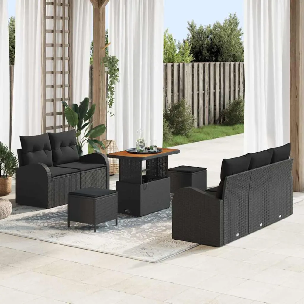 Tuin Sofa Set met kussen met opslag met kussen 8 pcs Zwart vidaXL
