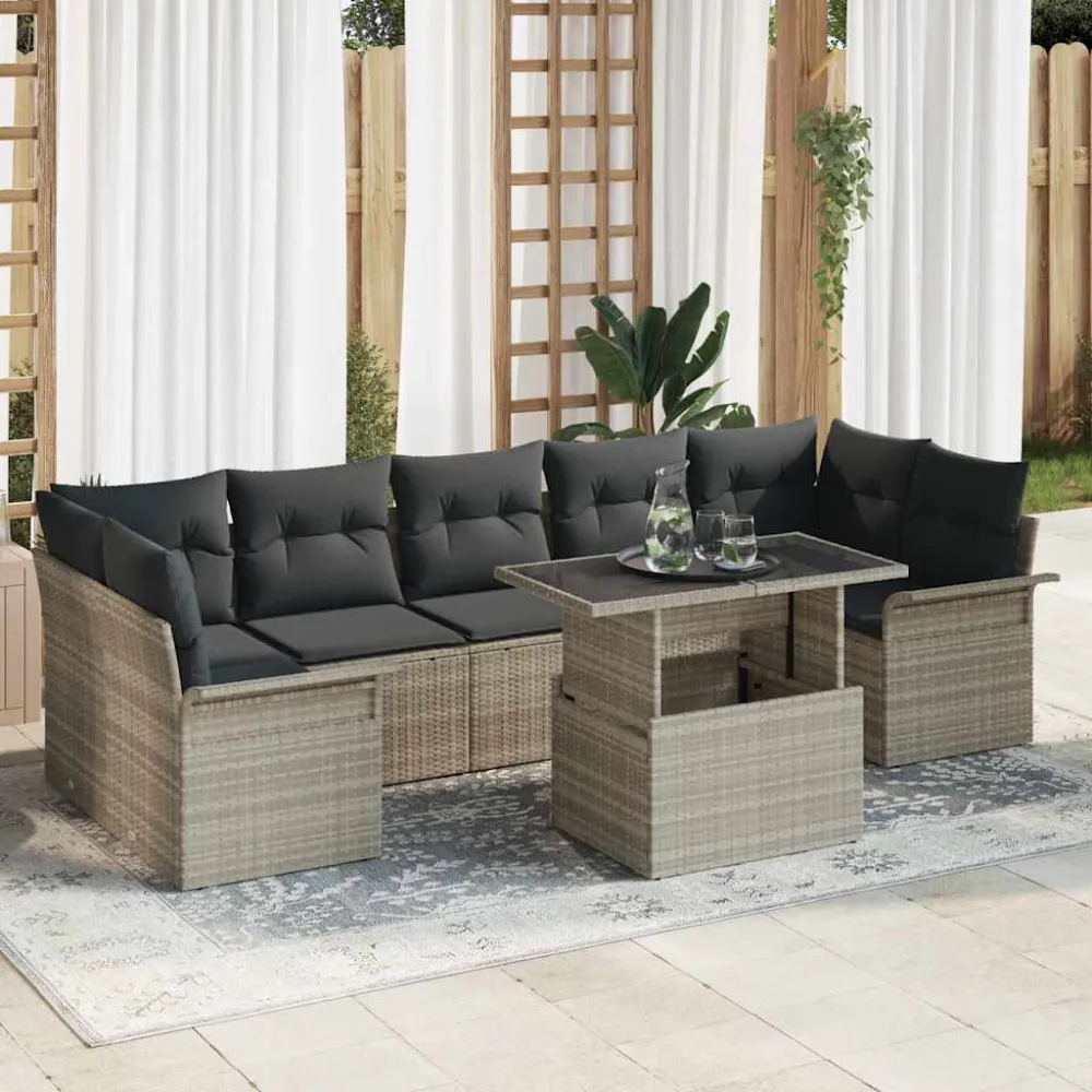 Tuin Sofa Set met kussen met opslag 8 pcs Lichtgrijs Poly riet vidaXL