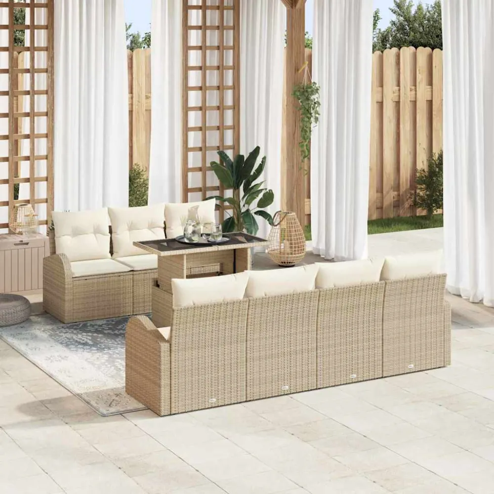 Tuin Sofa Set met kussen met opslag 8 pcs Beige Poly Rattan vidaXL