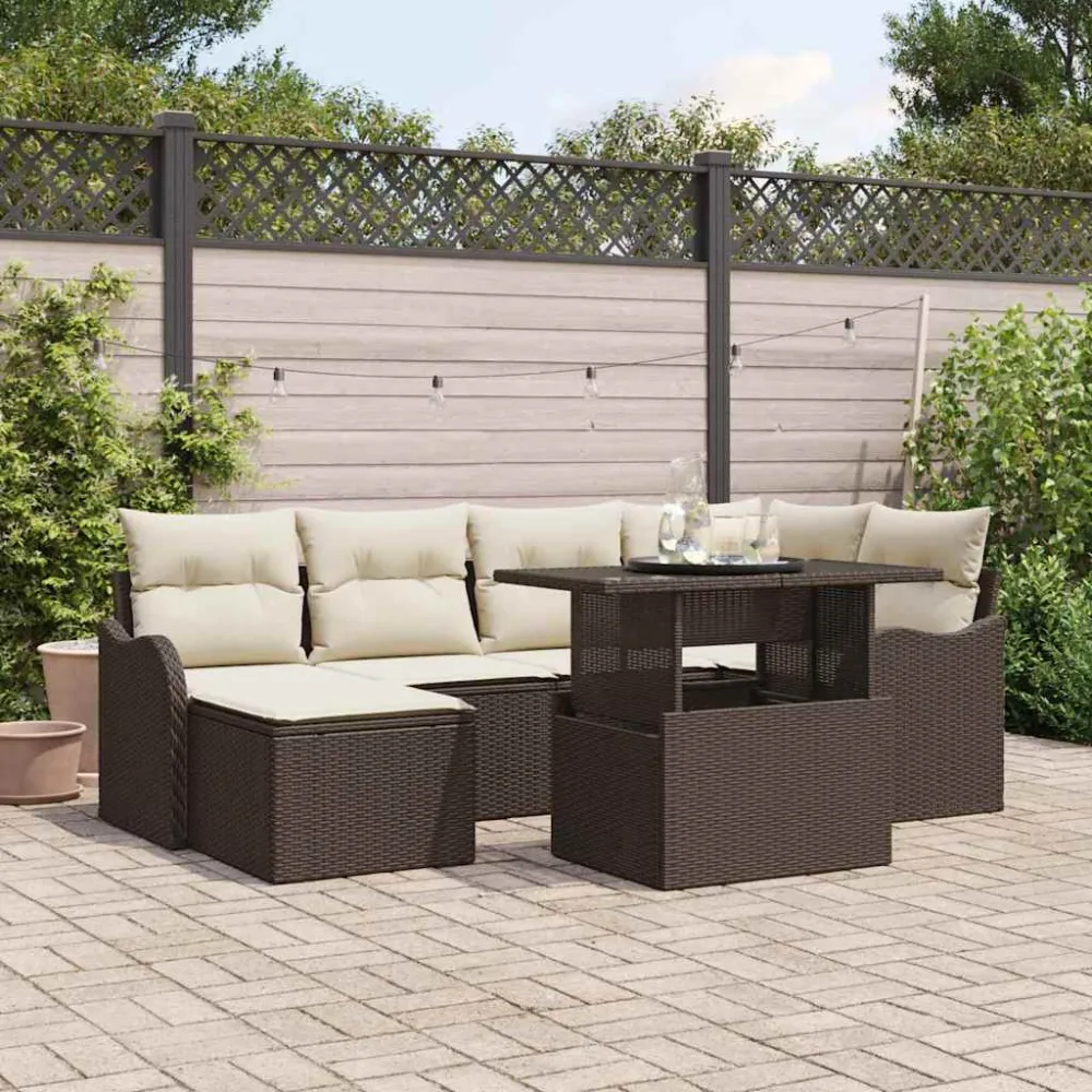 Tuin Sofa Set met kussen met opslag 7 pcs Bruin Poly riet vidaXL