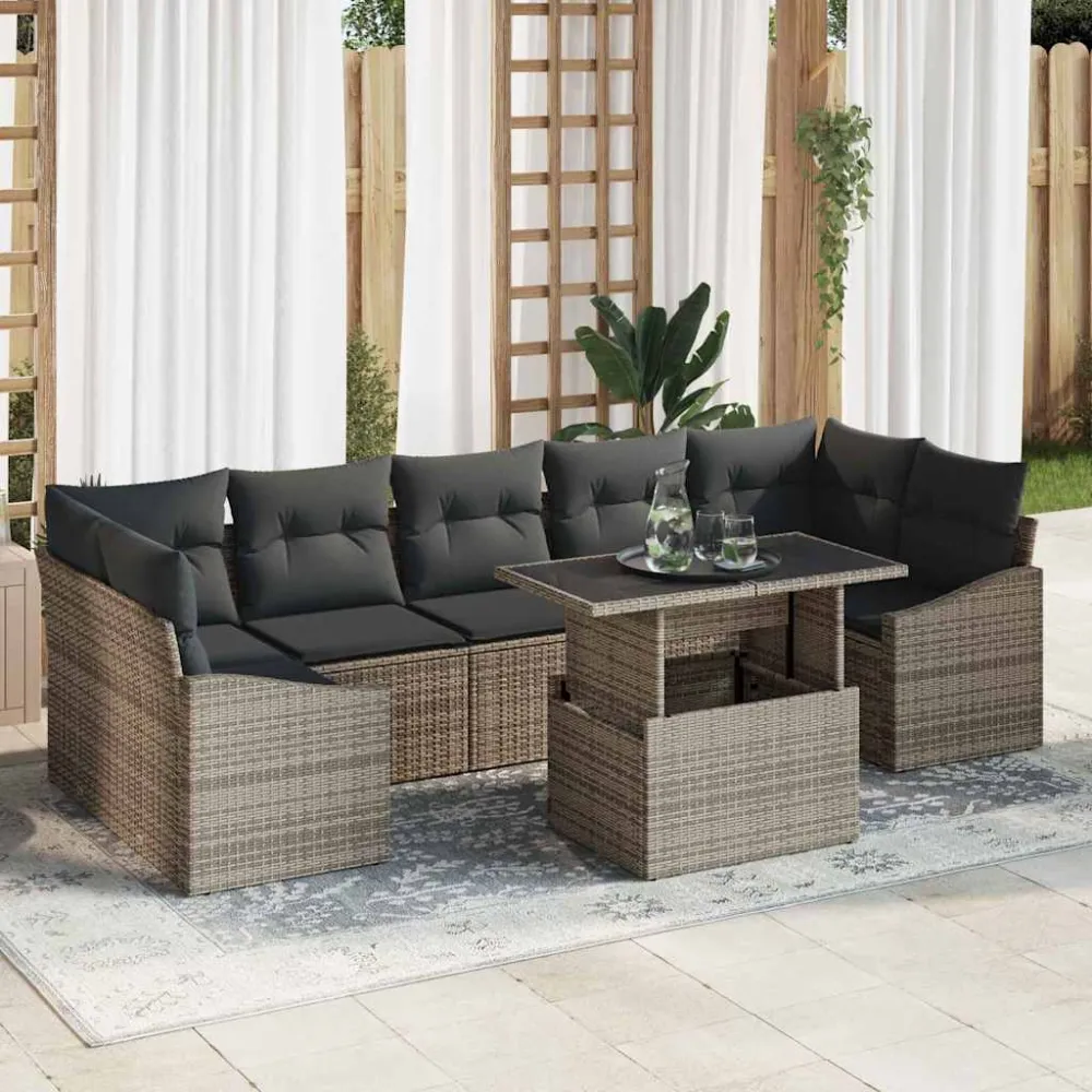 Tuin Sofa Set met kussen met opslag 8 pcs Grijs poly rattan vidaXL