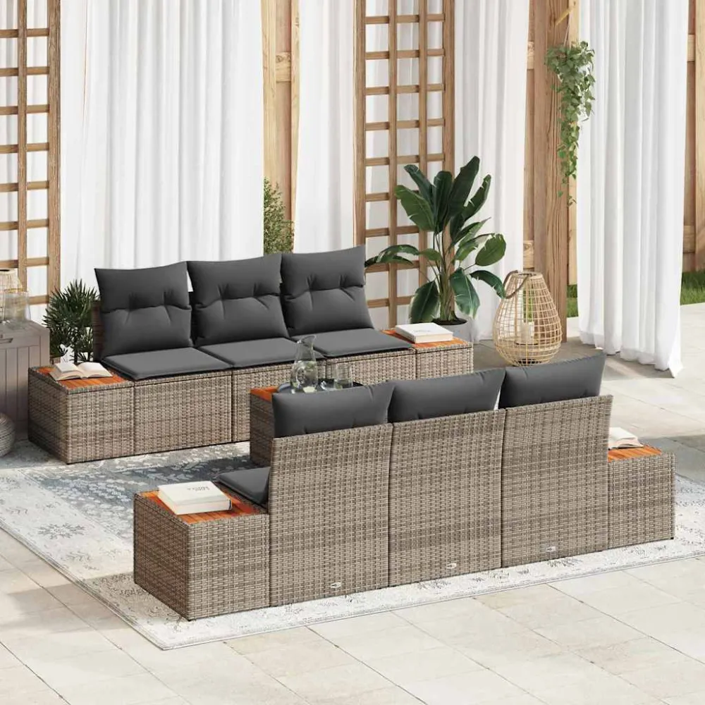 Tuin Sofa Set met kussen met opslag 7 pcs Grijs Poly riet vidaXL