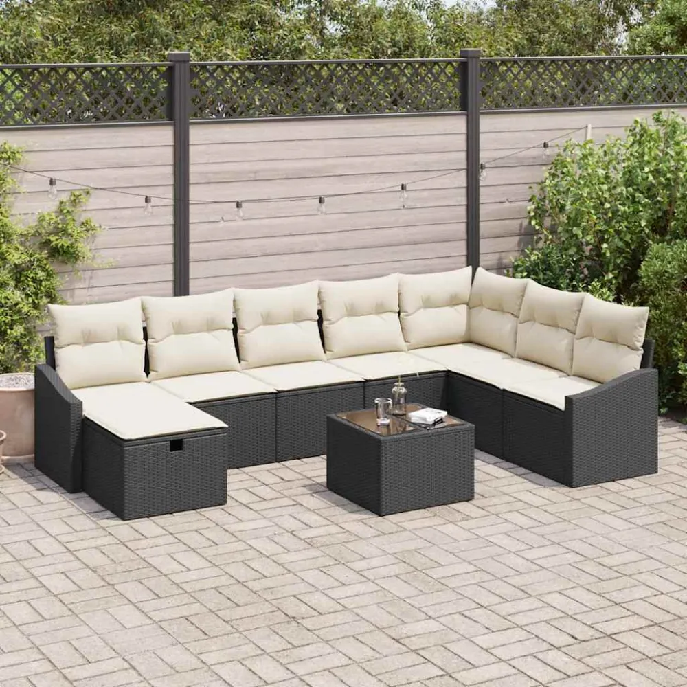 Tuin Sofa Set met kussen met opslag 9 pcs poly rattan vidaXL