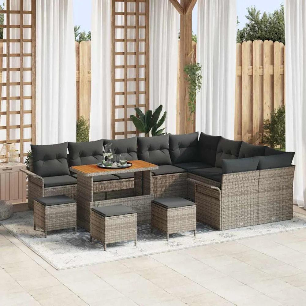 Tuin Sofa Set met kussen met opslag met kussen 13 pcs Grijs vidaXL