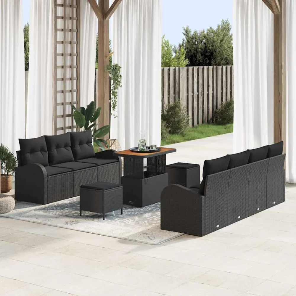 Tuin Sofa Set met kussen met opslag met kussen 10 pcs Zwart vidaXL