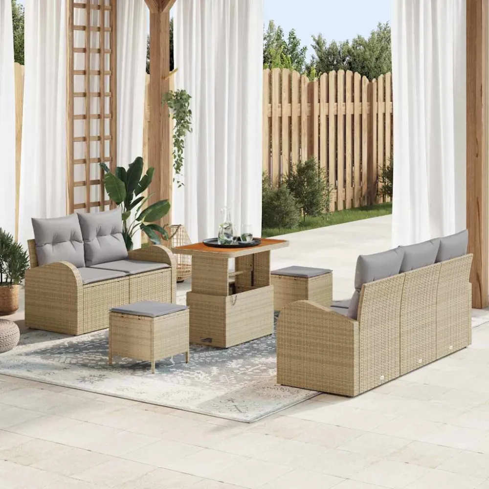 Tuin Sofa Set met kussen met opslag 8 pcs Beige en Licht Grijs vidaXL