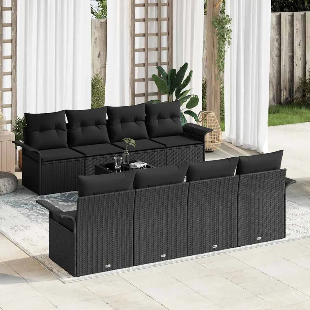 Tuin Sofa Set met kussen met opslag 9 pcs Zwart poly rattan vidaXL