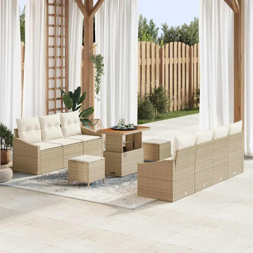 Tuin Sofa Set met kussen met opslag 10 pcs Beige en Crème vidaXL