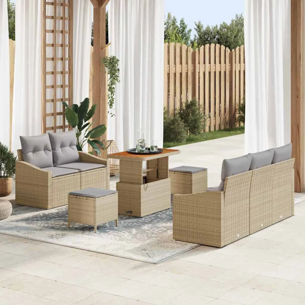 Tuin Sofa Set met kussen met opslag 8 pcs Beige en Licht Grijs vidaXL