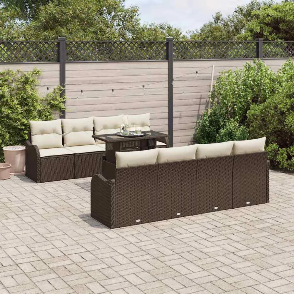 Tuin Sofa Set met kussen met opslag 9 pcs Bruin Poly Rattan vidaXL