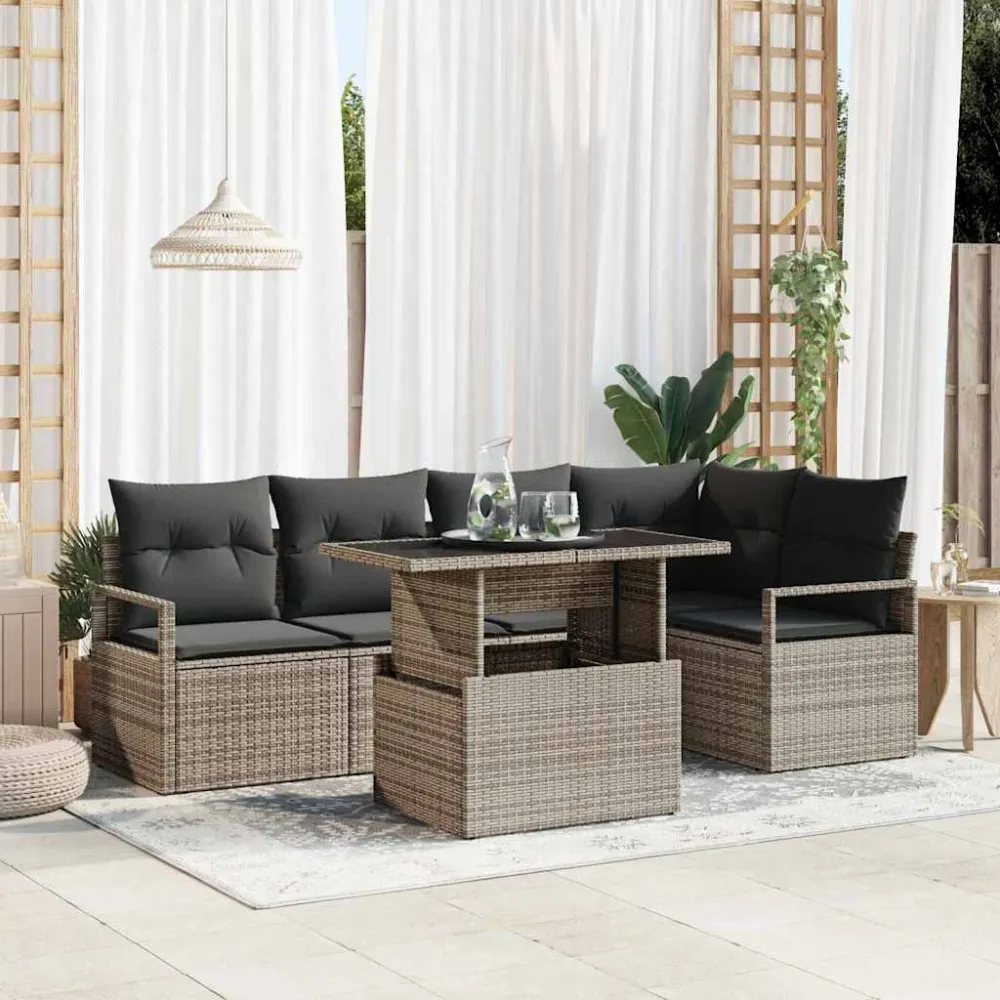Tuin Sofa Set met kussen met opslag 6 pcs Grijs Poly riet vidaXL