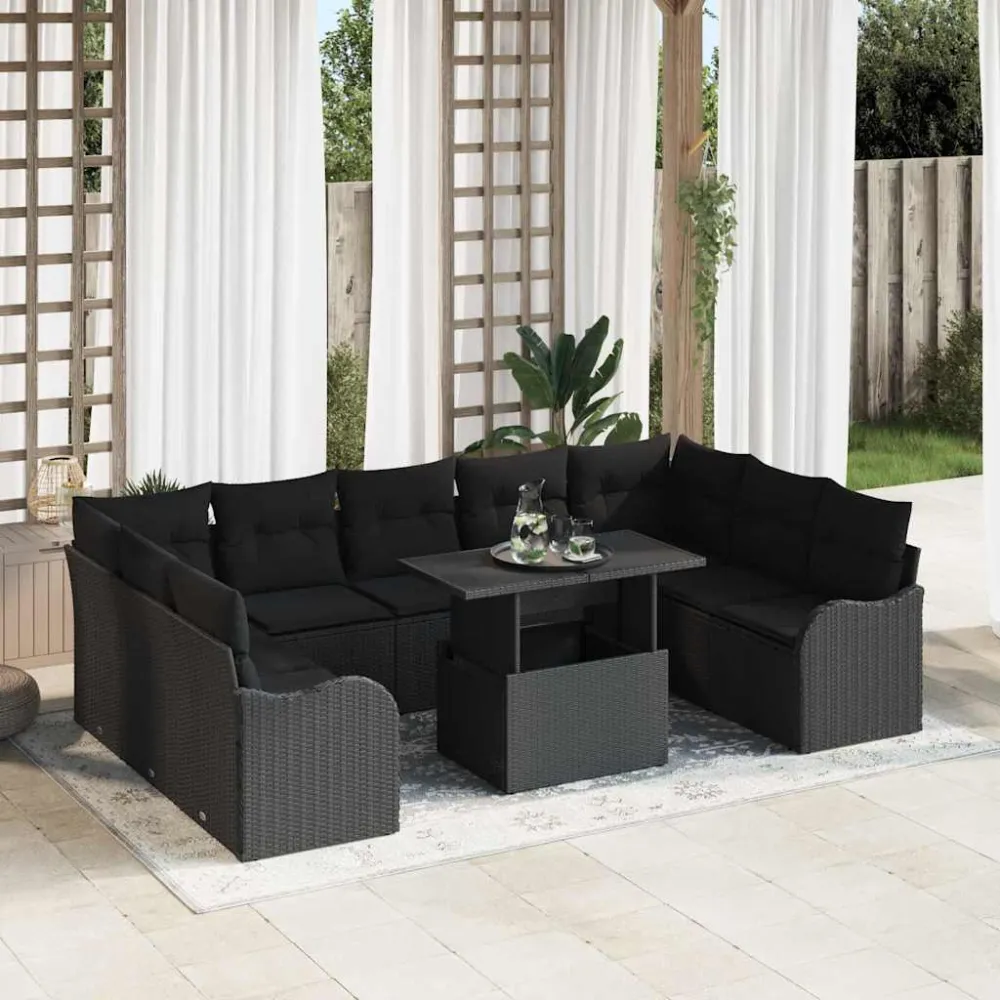 Tuin Sofa Set met kussen met kussen 10 pcs Zwart Poly Rattan vidaXL