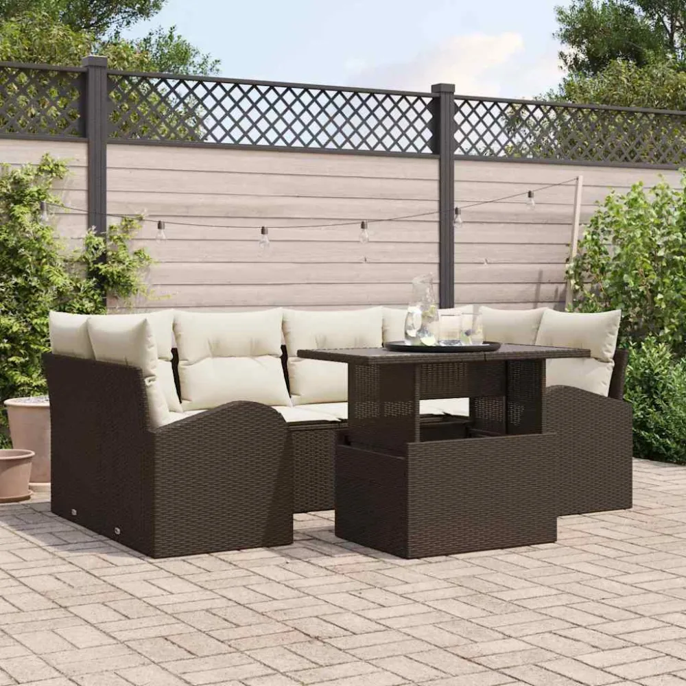 Tuin Sofa Set met kussen met opslag 7 pcs Bruin Poly Rattan vidaXL