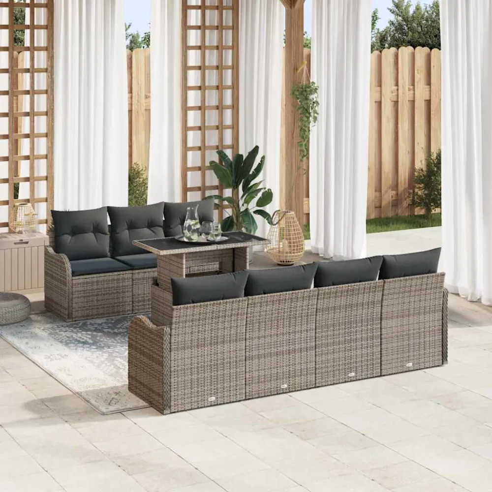 Tuin Sofa Set met kussen met opslag 8 pcs Grijs Poly Rattan vidaXL