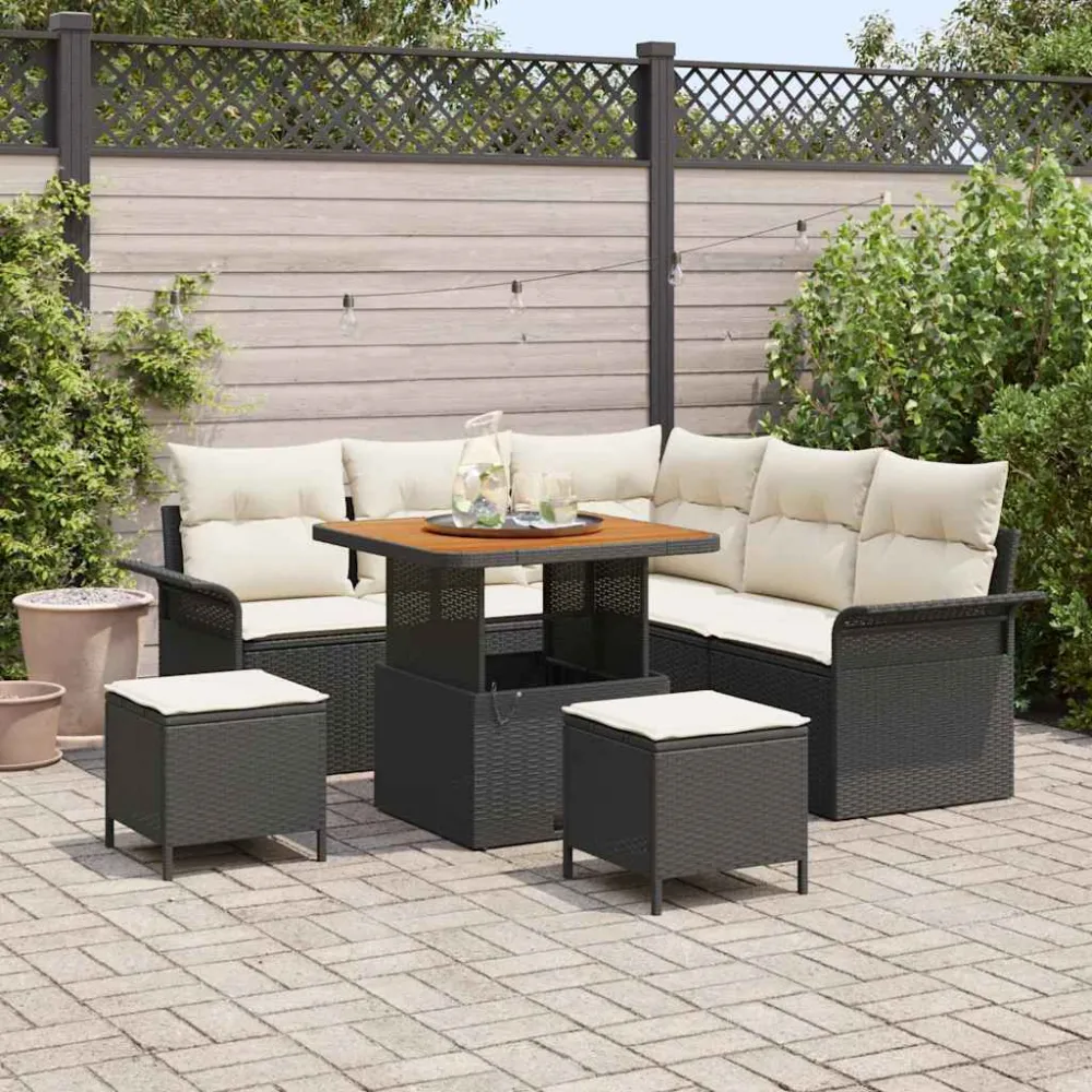 Tuin Sofa Set met kussen met opslag 8 pcs Zwart en Crème vidaXL