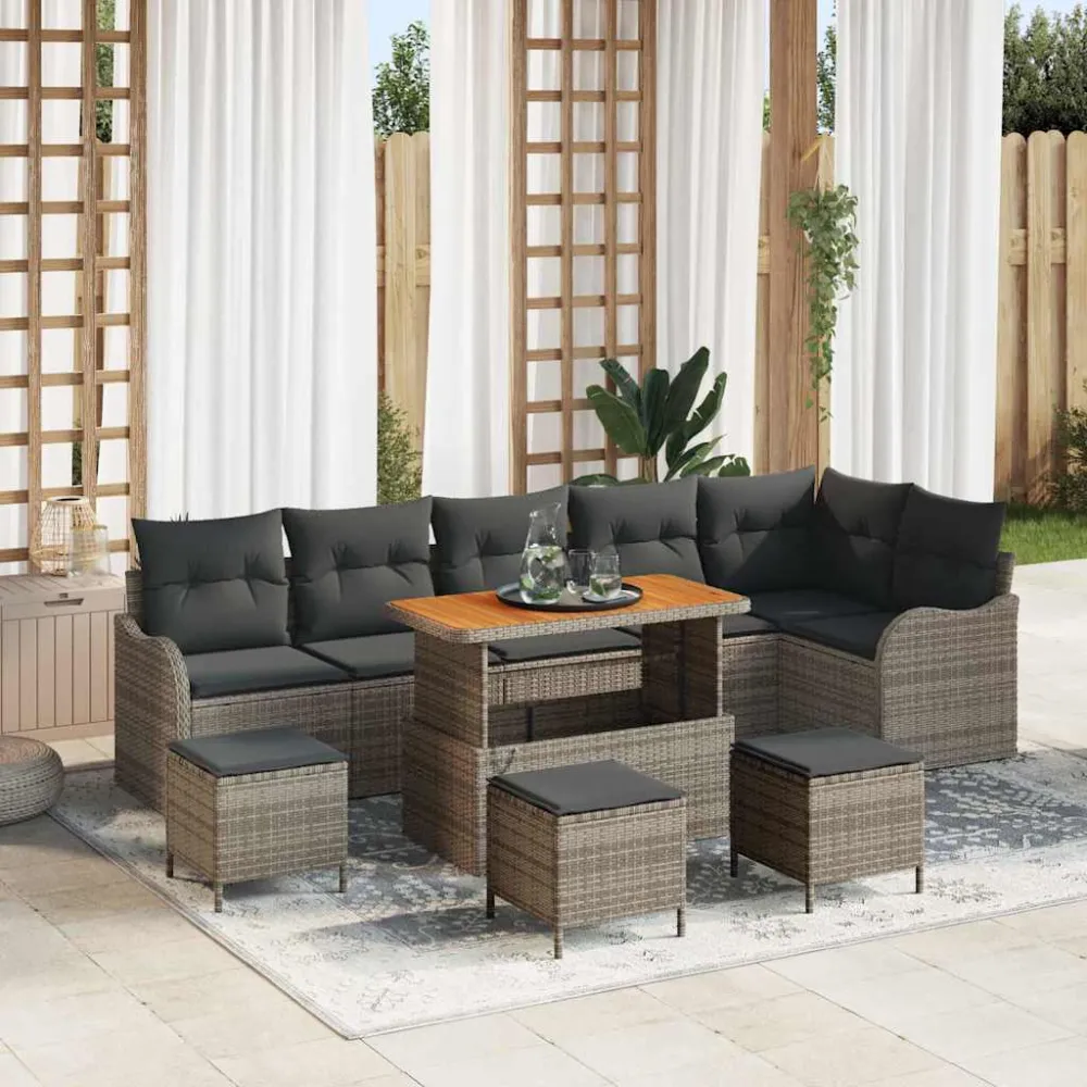 Tuin Sofa Set met kussen met opslag 10 pcs Grijs vidaXL