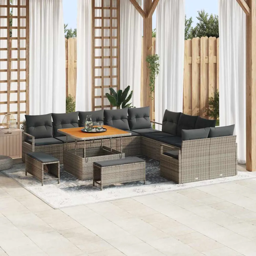 Tuin Sofa Set met kussen met opslag 13 pcs Grijs vidaXL