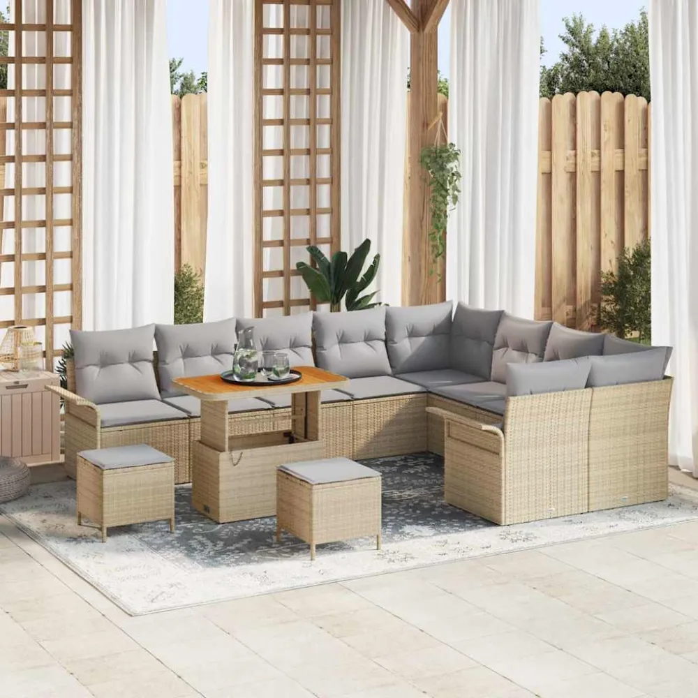 Tuin Sofa Set met kussen met opslag 12 pcs Beige en Licht Grijs vidaXL