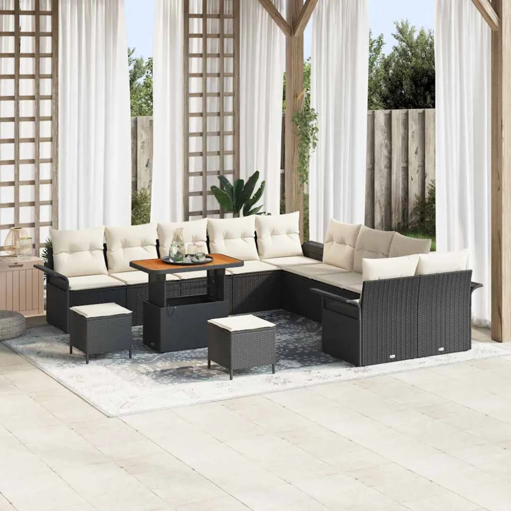 Tuin Sofa Set met kussen met opslag 13 pcs Zwart en Crème vidaXL