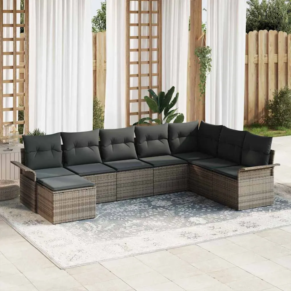Tuin Sofa Set met kussen met opslag 8 pcs Grijs Poly riet vidaXL