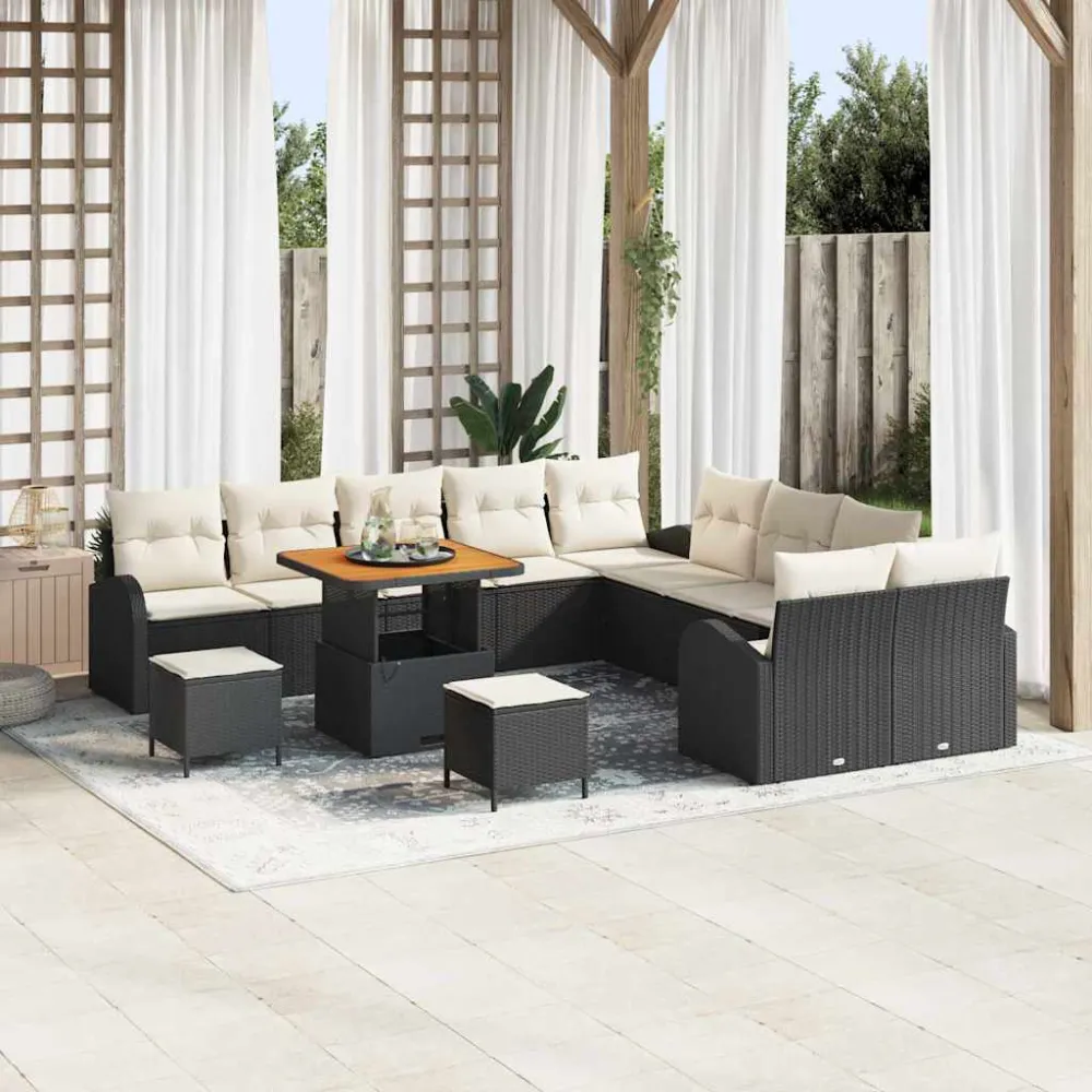 Tuin Sofa Set met kussen met opslag 13 pcs Zwart en Crème vidaXL