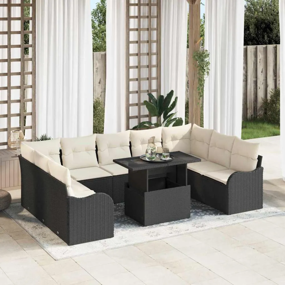 Tuin Sofa Set met kussen met kussen 10 pcs Zwart Poly Rattan vidaXL